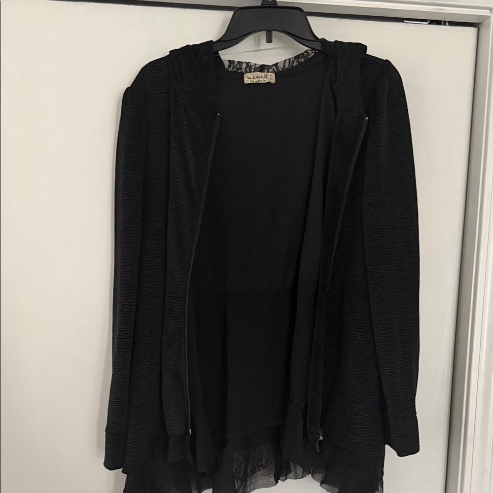 ONE WORLD Black Lace-Trim Scoop Neck Top